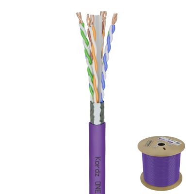 KORDZ CAT6A SOLID OFC UHD/4K VIDEO/DATA NETWORK SHIELDED CABLE 305M SPOOL - PURPLE