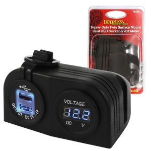 DNA HEAVY DUTY TWIN SURFACE MOUNT DUAL USB SOCKET & VOLTMETER