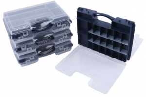 DOUBLE SIDED TACKLE BOX WITH 32 COMPARTMENTS