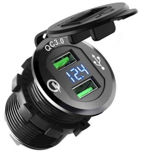 WESTEC UNIVERSAL ROUND MOUNT DUAL QC3.0 USB FAST CHARGER WITH VOLTMETER