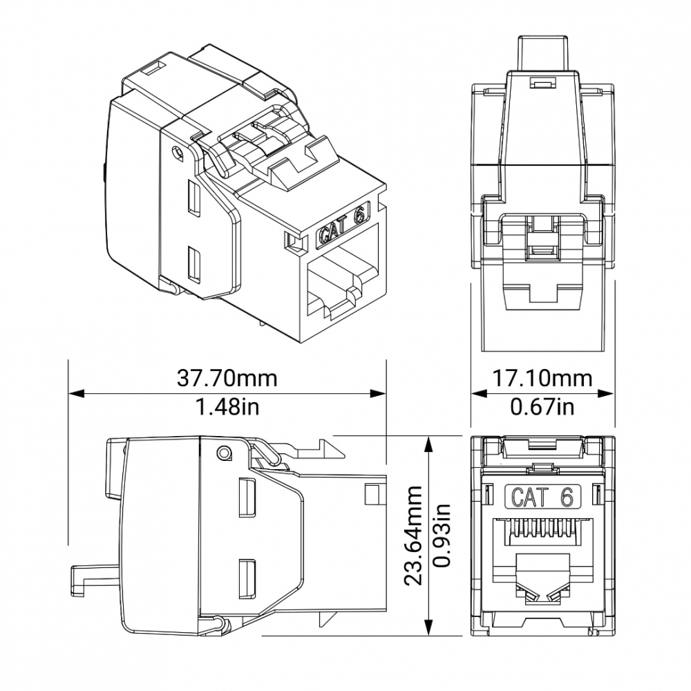 KORDZ PRO SERIES RJ45 CAT6 KEYSTONE SOCKET 6PK - BLACK