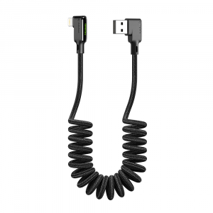 MCDODO RIGHT-ANGLE LIGHTNING TO RIGHT-ANGLE USB COILED LEAD - 1.8M 
