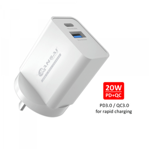 SANSAI TYPE-C PD AND USB QC3.0 FAST CHARGE AC CHARGER - 20W