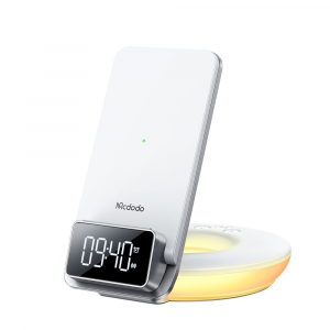 MCDODO 15W DESKTOP WIRELESS CHARGER WITH LED LIGHT AND CLOCK - WHITE