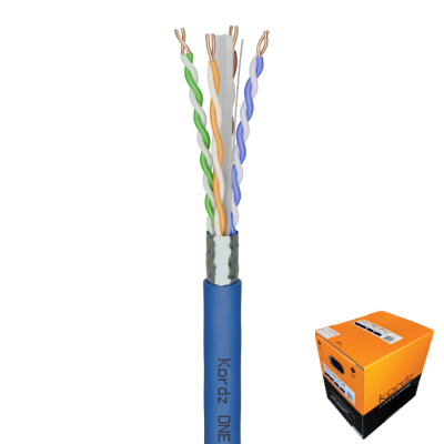 KORDZ CAT6A SOLID OFC UHD/4K VIDEO/DATA NETWORK SHIELDED CABLE 152.5M PULL BOX - BLUE