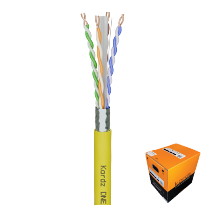 KORDZ CAT6A SOLID OFC UHD/4K VIDEO/DATA NETWORK SHIELDED CABLE 152.5M PULL BOX - YELLOW