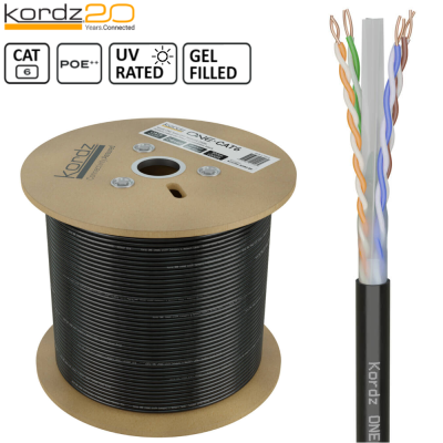 KORDZ OUTDOOR RATED CAT6 NETWORK CABLE 305M REEL - BLACK