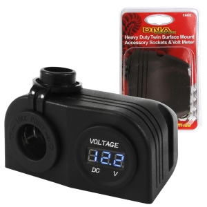 DNA HEAVY DUTY TWIN SURFACE MOUNT ACCESSORY SOCKET & VOLTMETER 