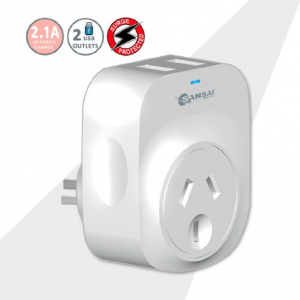 SANSAI AC SOCKET WITH DUAL USB CHARGING PORTS AND SURGE PROTECTION 
