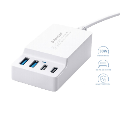 SANSAI 2x USB-C & 2x USB-A 30W AC CHARGING STATION