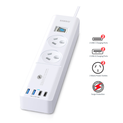 SANSAI 2-WAY POWERBOARD WITH 2x USB-C & 2x USB-A PORTS