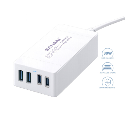 SANSAI 2x USB-C & 2x USB-A 30W AC CHARGING STATION SIDE-MOUNT