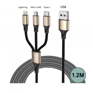 SANSAI 3-IN-1 LIGHTNING/ TYPE C/ MICRO TO USB CHARGING CABLE - 1.2M