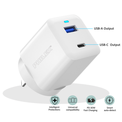 SANSAI 30W USB QC3.0 & TYPE-C PD FAST CHARGE AC WALL CHARGER