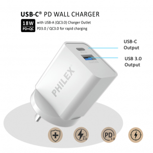 SANSAI TYPE-C PD AND USB QC3.0 FAST CHARGE AC CHARGER - 18W