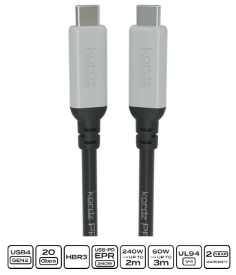 KORDZ PRO 20GBPS 60W USB4 GEN2 USB-C LEAD - 3M