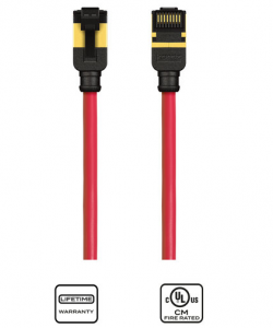 KORDZ PRS SLIM PROFILE CAT6A PATCH LEAD RED - 0.15M