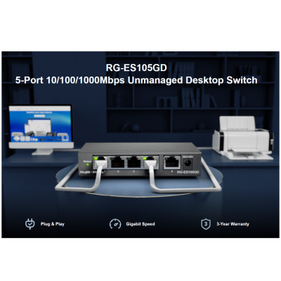 RUIJIE 5-PORT GIGABIT NETWORK SWITCH - UNMANAGED NON-POE