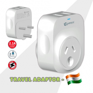 SANSAI TRAVEL ADAPTOR WITH DUAL USB PORTS - SOUTH AFRICA/ INDIA