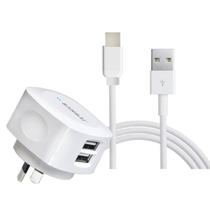 SANSAI DUAL USB AC CHARGER WITH USB TO TYPE-C LEAD 